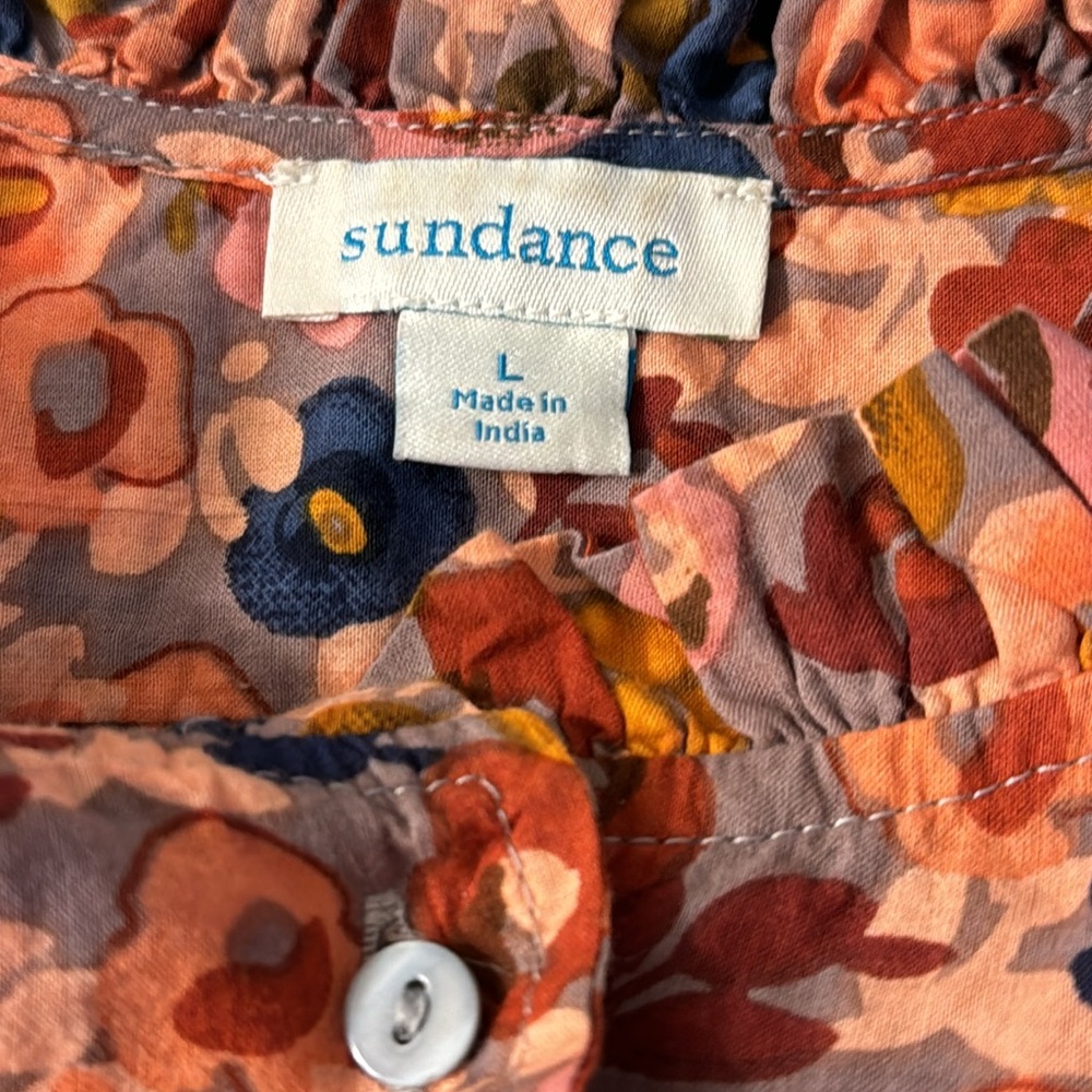 Sundance Laurel Floral Ruffle Tie Sleeve Top EUC Size L - Picture 4 of 5